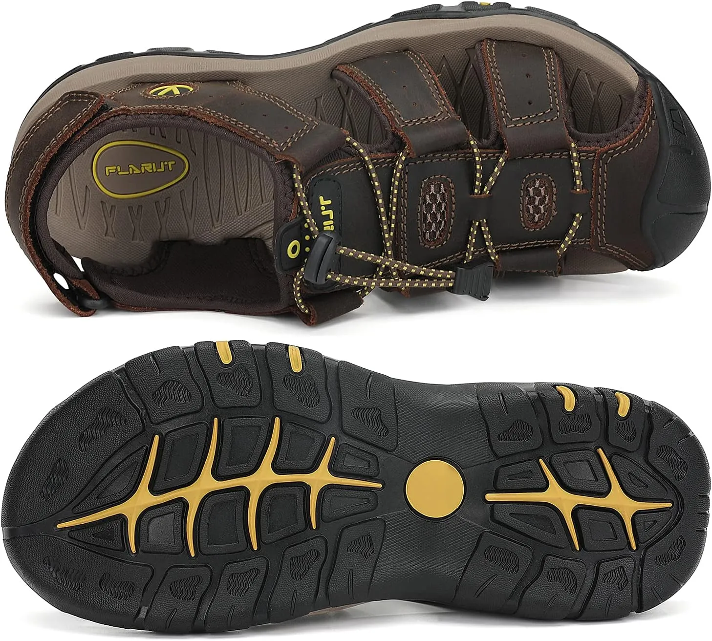 FLARUT Men's Sport Sandals Outdoor Hiking Sandals Closed Toe Leather Athletic Lightweight Trail Walking Casual Sandals Water Shoes