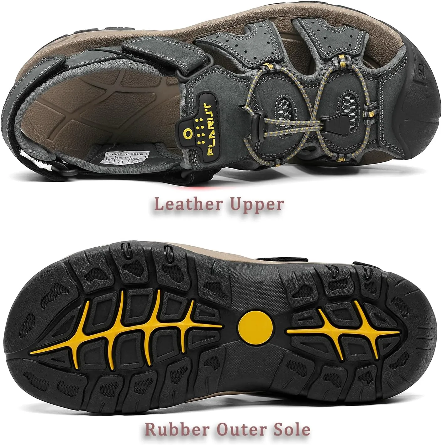 FLARUT Men's Sport Sandals Outdoor Hiking Sandals Closed Toe Leather Athletic Lightweight Trail Walking Casual Sandals Water Shoes