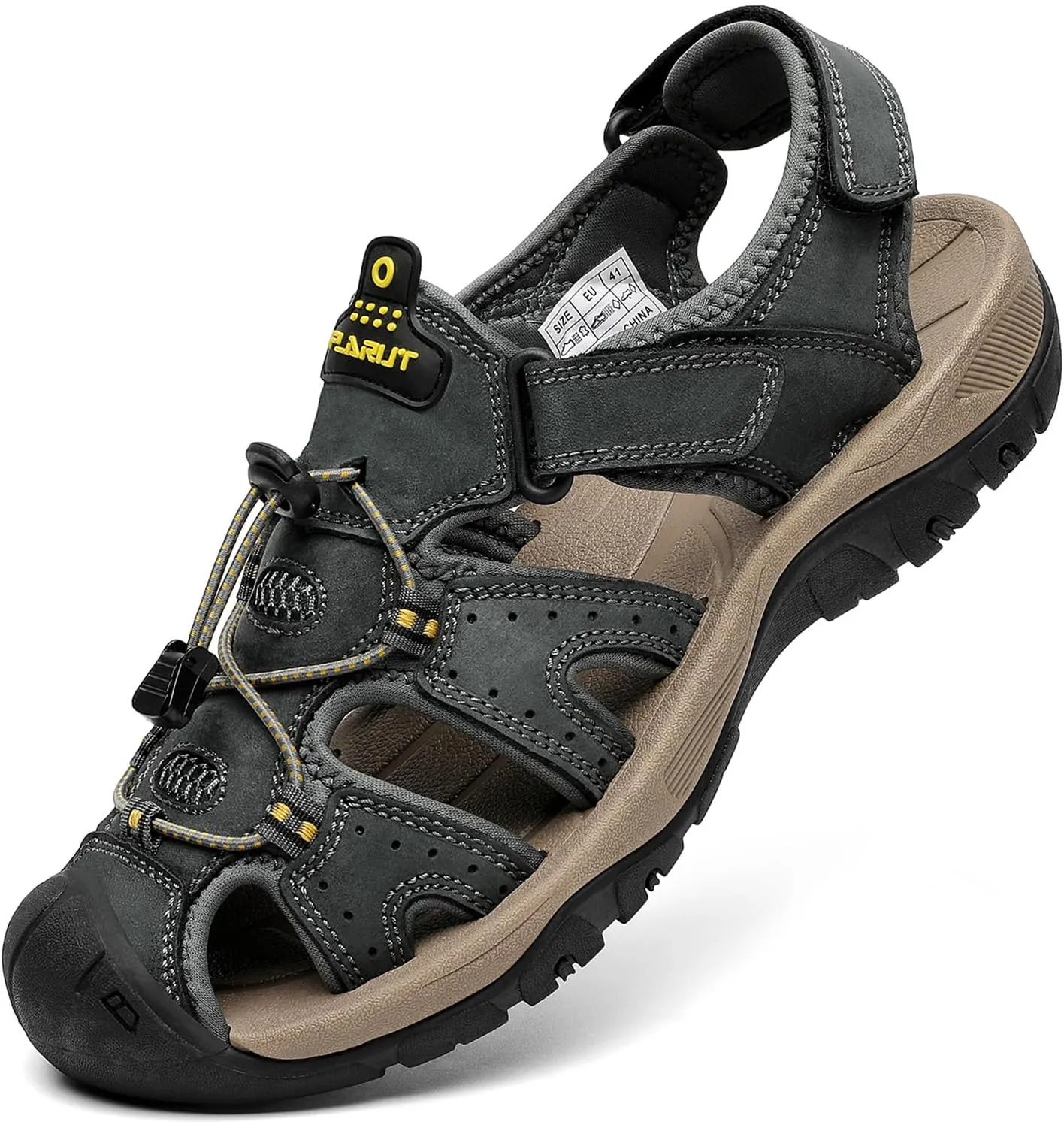 FLARUT Men's Sport Sandals Outdoor Hiking Sandals Closed Toe Leather Athletic Lightweight Trail Walking Casual Sandals Water Shoes