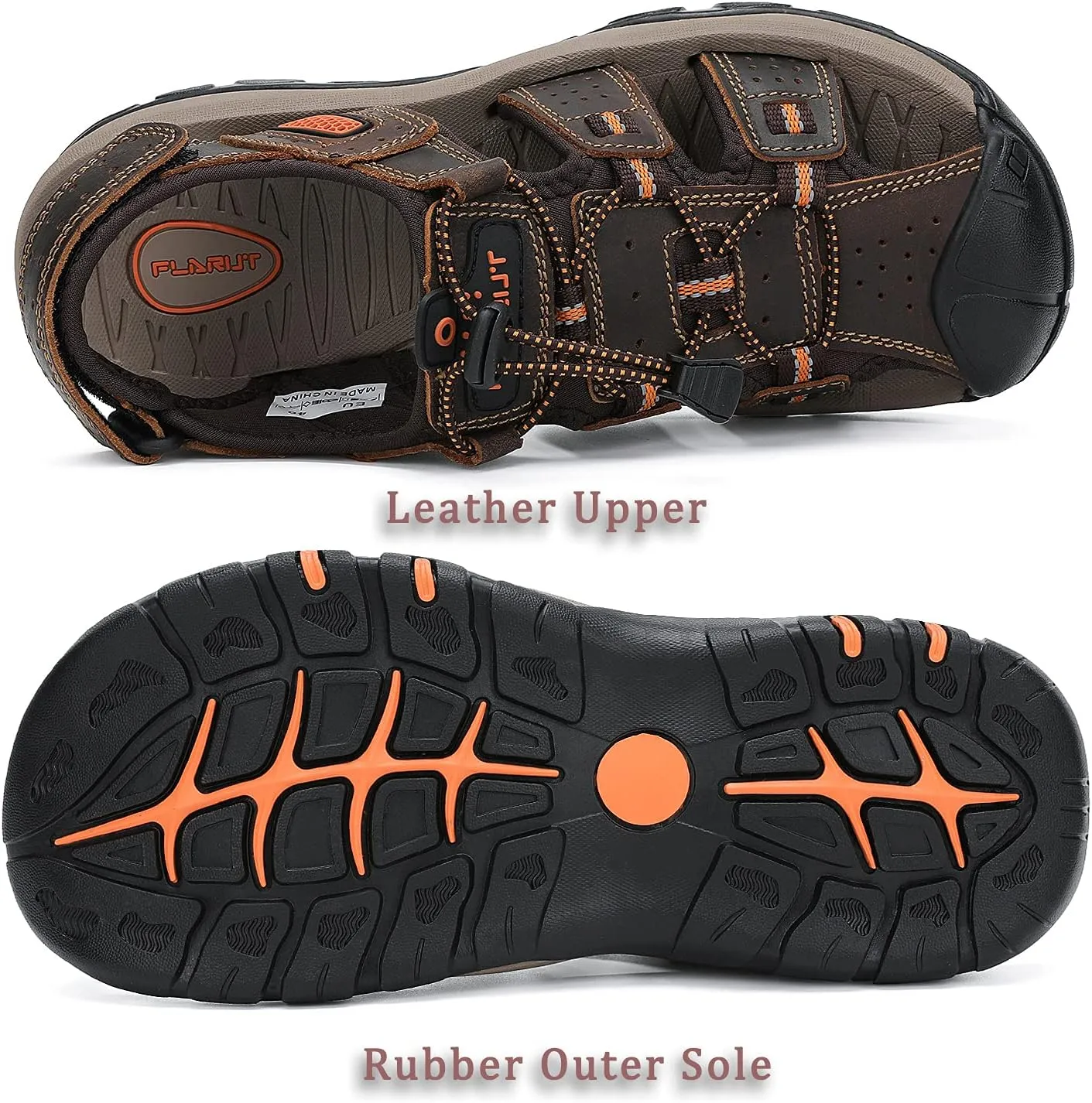 FLARUT Men's Sport Sandals Outdoor Hiking Sandals Closed Toe Leather Athletic Lightweight Trail Walking Casual Sandals Water Shoes