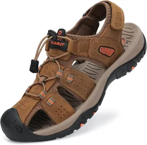 FLARUT Men's Sport Sandals Outdoor Hiking Sandals Closed Toe Leather Athletic Lightweight Trail Walking Casual Sandals Water Shoes