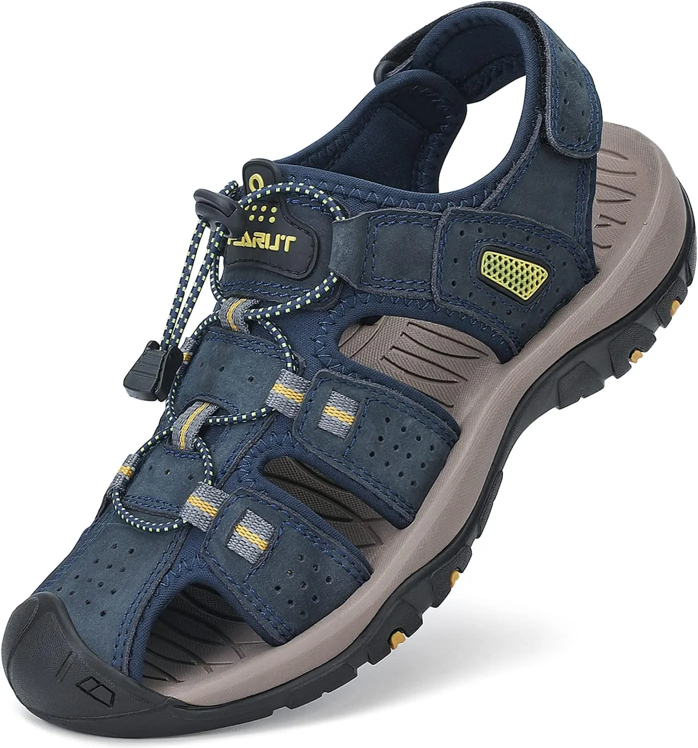 FLARUT Men's Sport Sandals Outdoor Hiking Sandals Closed Toe Leather Athletic Lightweight Trail Walking Casual Sandals Water Shoes