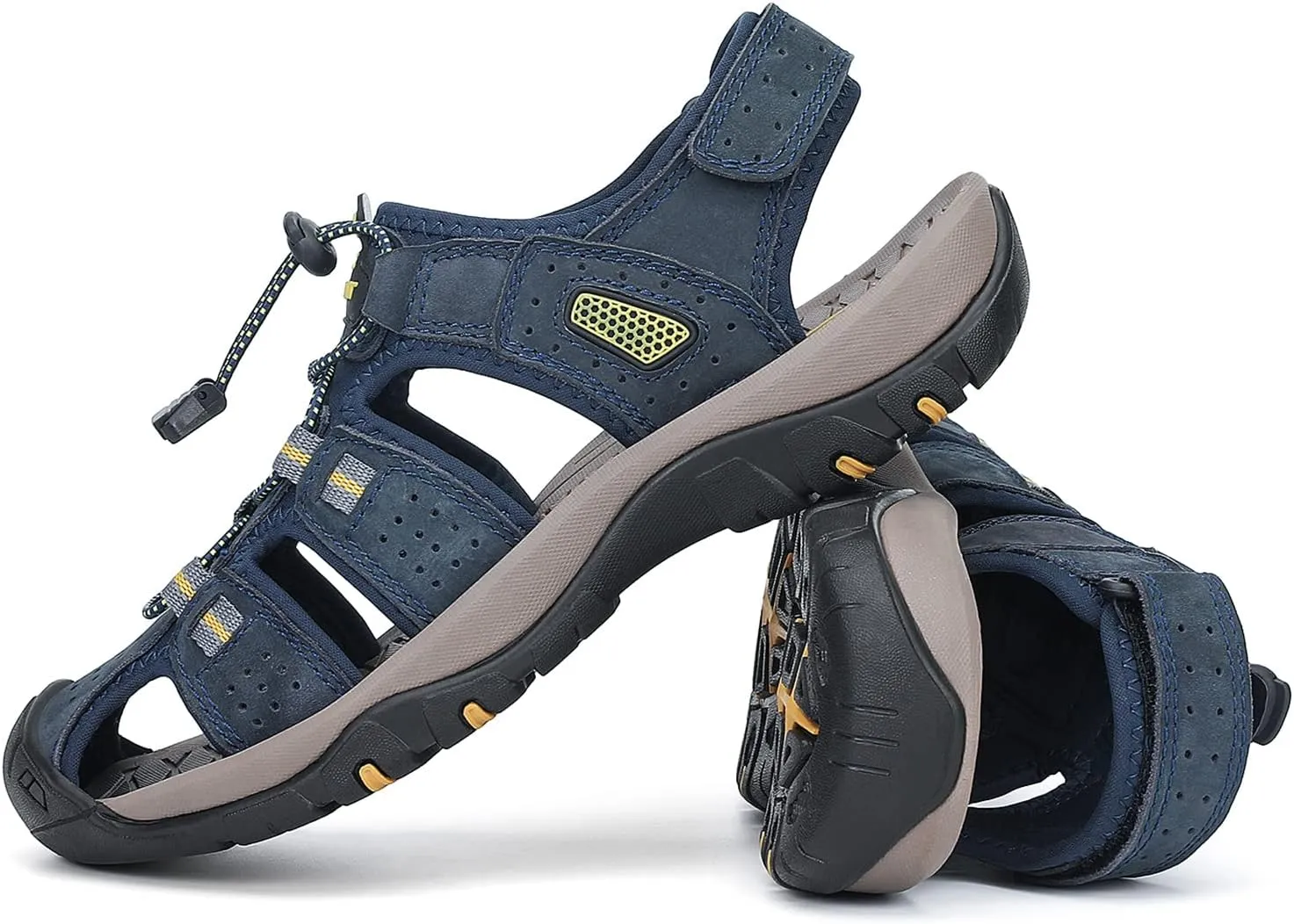 FLARUT Men's Sport Sandals Outdoor Hiking Sandals Closed Toe Leather Athletic Lightweight Trail Walking Casual Sandals Water Shoes