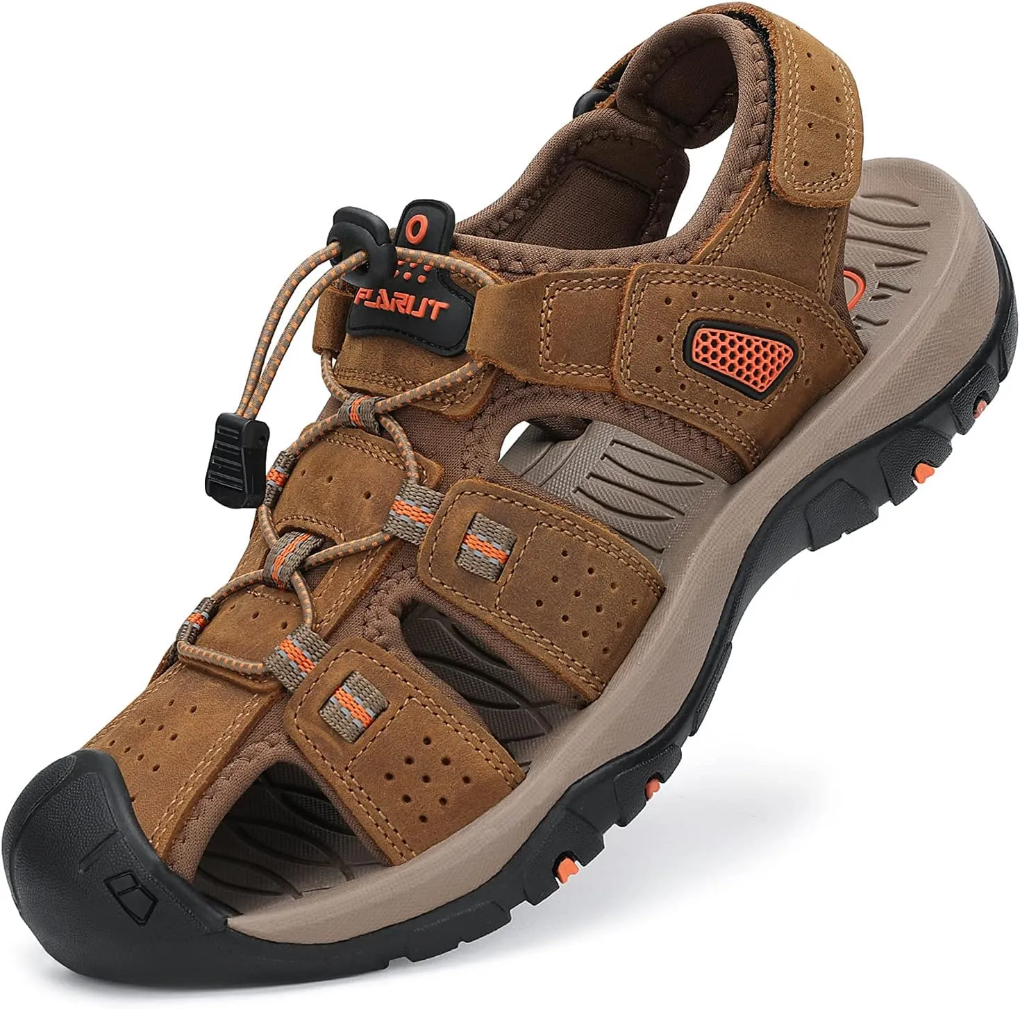 FLARUT Men's Sport Sandals Outdoor Hiking Sandals Closed Toe Leather Athletic Lightweight Trail Walking Casual Sandals Water Shoes