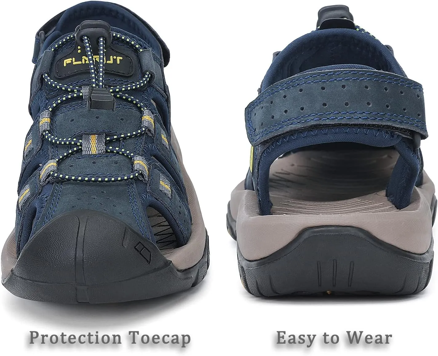 FLARUT Men's Sport Sandals Outdoor Hiking Sandals Closed Toe Leather Athletic Lightweight Trail Walking Casual Sandals Water Shoes