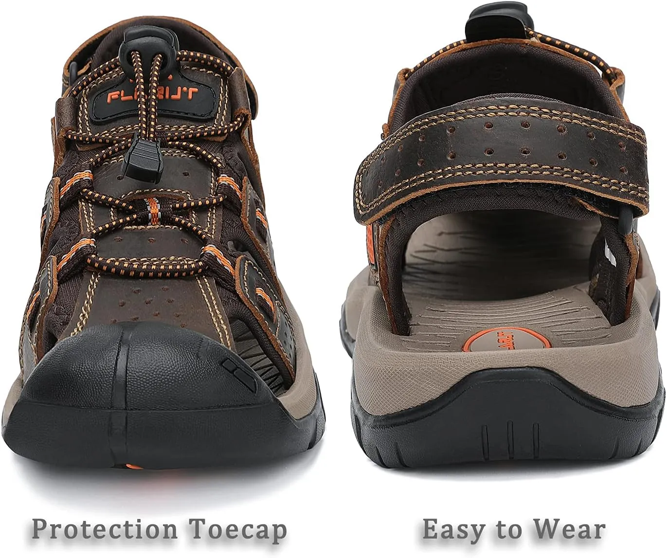 FLARUT Men's Sport Sandals Outdoor Hiking Sandals Closed Toe Leather Athletic Lightweight Trail Walking Casual Sandals Water Shoes