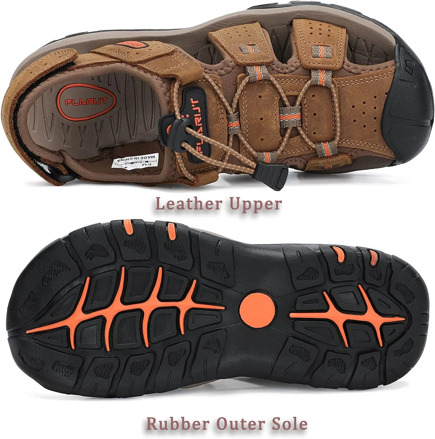 FLARUT Men's Sport Sandals Outdoor Hiking Sandals Closed Toe Leather Athletic Lightweight Trail Walking Casual Sandals Water Shoes