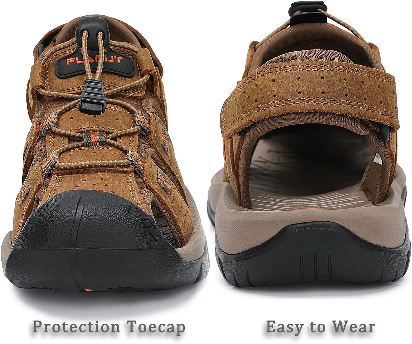 FLARUT Men's Sport Sandals Outdoor Hiking Sandals Closed Toe Leather Athletic Lightweight Trail Walking Casual Sandals Water Shoes