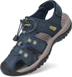 FLARUT Men's Sport Sandals Outdoor Hiking Sandals Closed Toe Leather Athletic Lightweight Trail Walking Casual Sandals Water Shoes