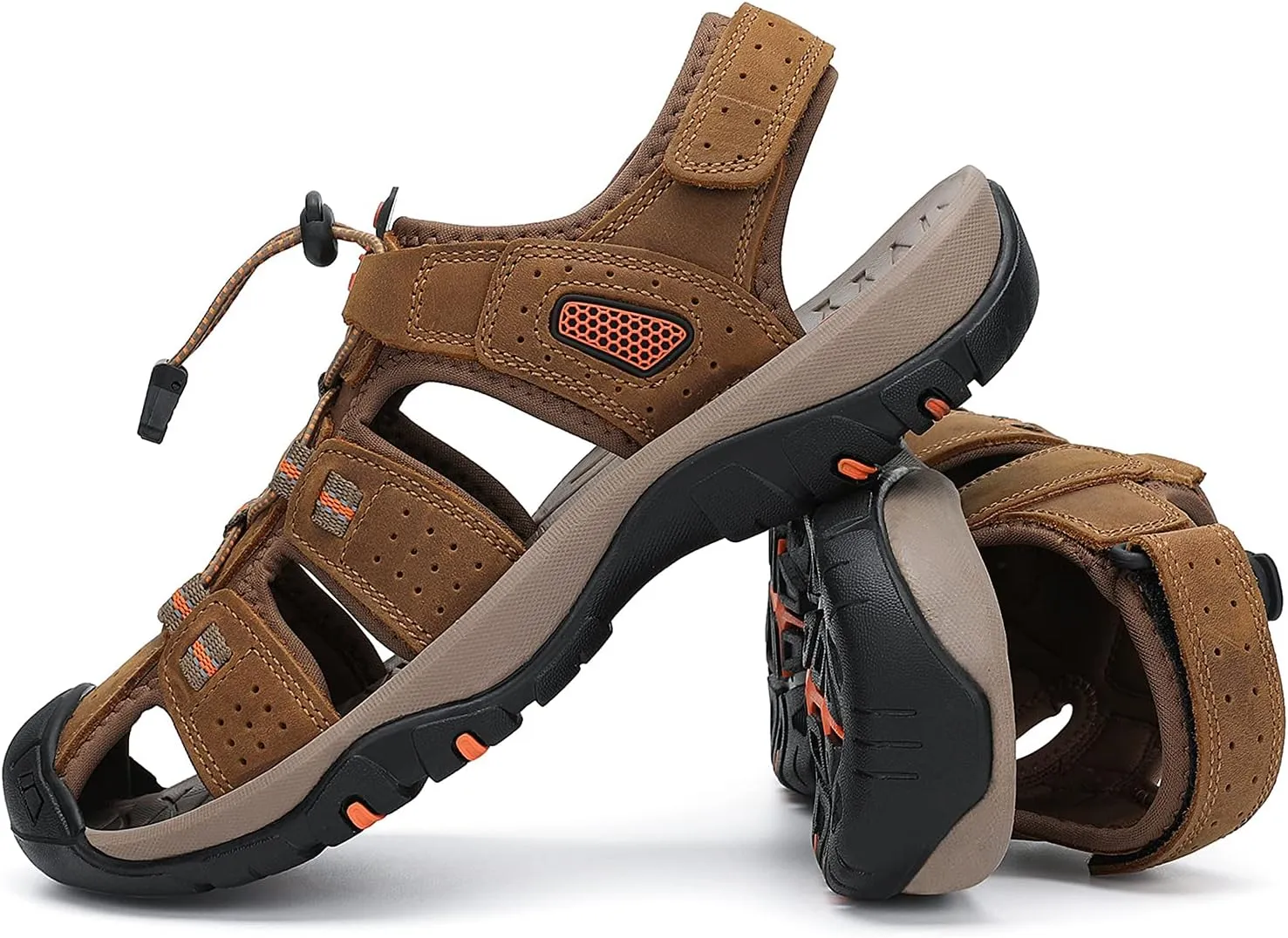 FLARUT Men's Sport Sandals Outdoor Hiking Sandals Closed Toe Leather Athletic Lightweight Trail Walking Casual Sandals Water Shoes