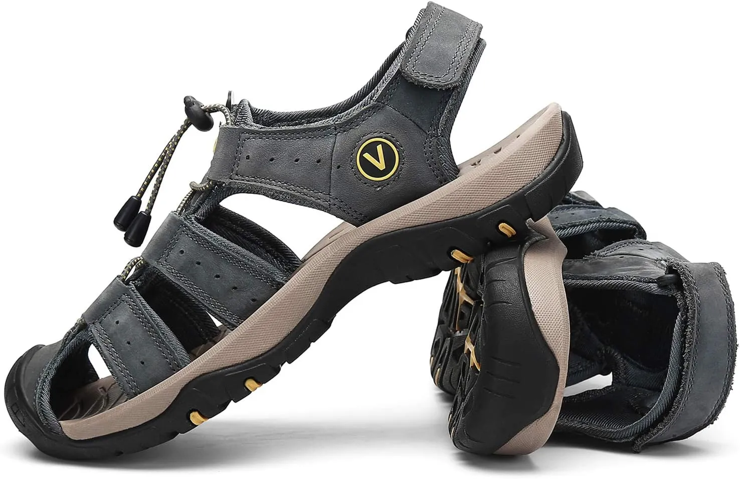 FLARUT Men's Sport Sandals Outdoor Hiking Sandals Closed Toe Leather Athletic Lightweight Trail Walking Casual Sandals Water Shoes