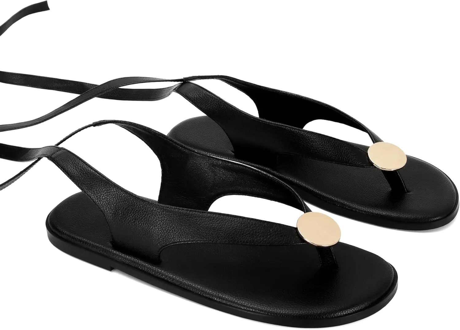 Flat Sandals for Women Strappy Sandals Comfortable Dressy Beach Flip Flop Slides Thong Sandals for Women with Metal Circular