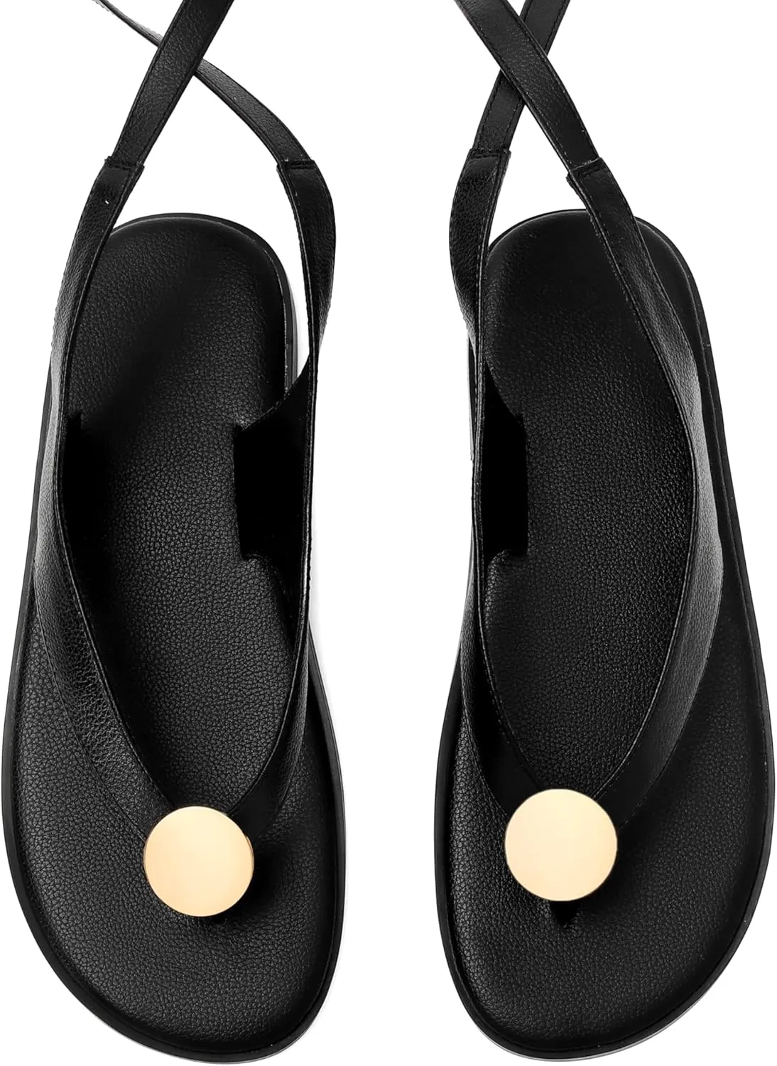 Flat Sandals for Women Strappy Sandals Comfortable Dressy Beach Flip Flop Slides Thong Sandals for Women with Metal Circular