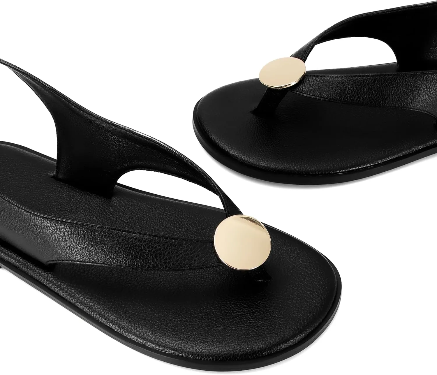 Flat Sandals for Women Strappy Sandals Comfortable Dressy Beach Flip Flop Slides Thong Sandals for Women with Metal Circular