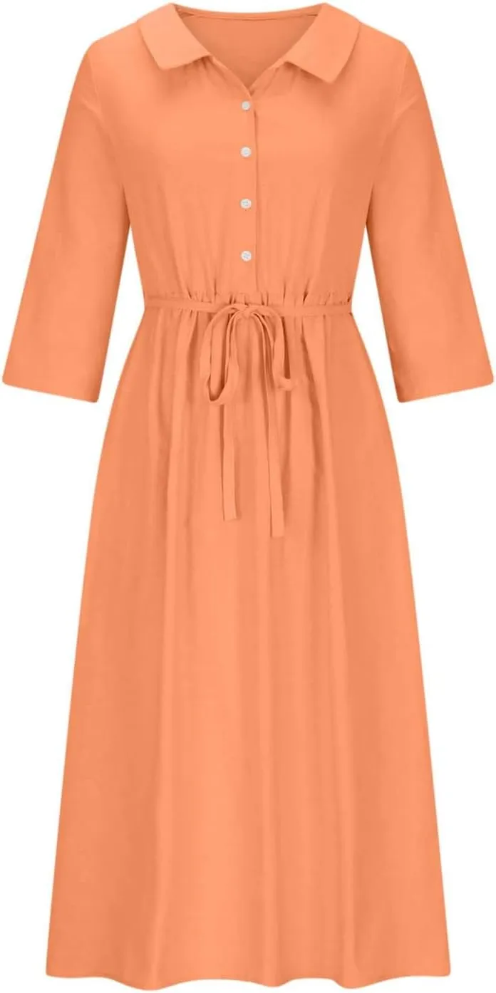 Floral Sundresses for Women 2025 Summer Lapel Neck Button A-Line Dress Trendy Vacation Beach Flowy Long Dress