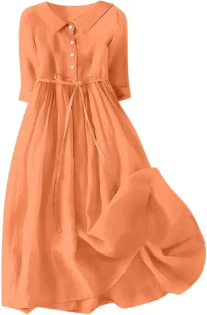 Floral Sundresses for Women 2025 Summer Lapel Neck Button A-Line Dress Trendy Vacation Beach Flowy Long Dress