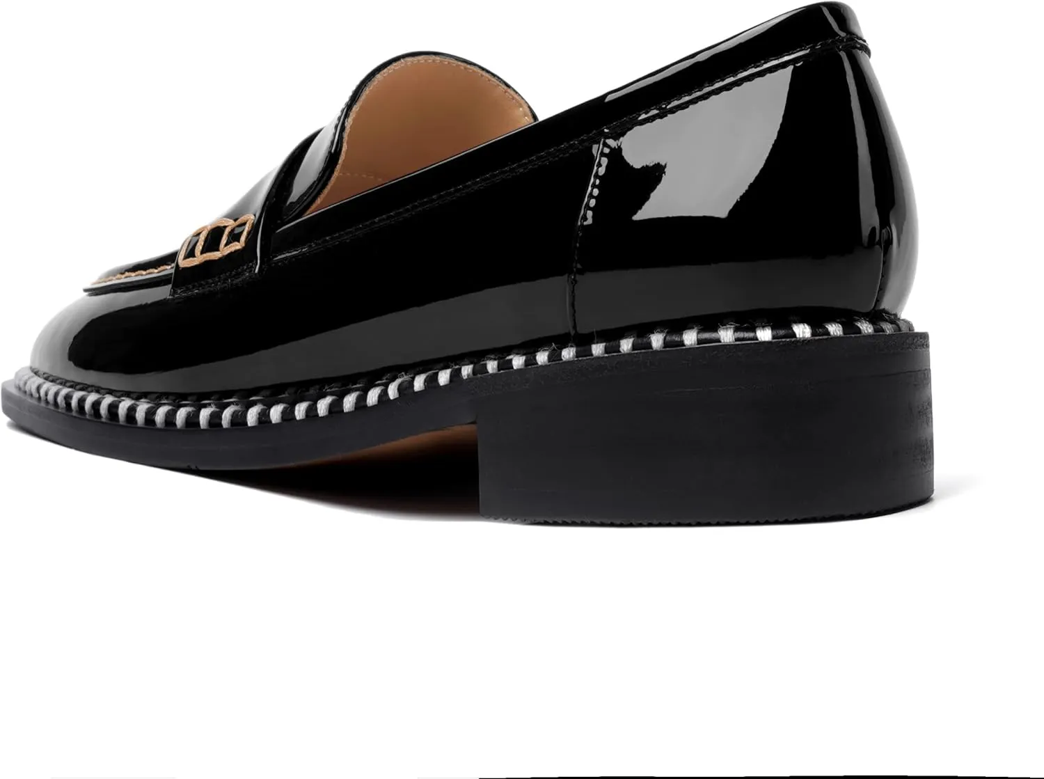 FOGEENA Womens Slip On Penny Fashion Casual Round Toe Patent Leather Chunky Low Heel Loafers Dress Shoes 1 Inch