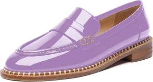 FOGEENA Womens Slip On Penny Fashion Casual Round Toe Patent Leather Chunky Low Heel Loafers Dress Shoes 1 Inch
