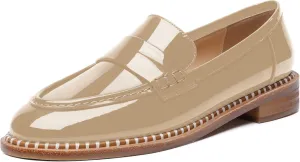 FOGEENA Womens Slip On Penny Fashion Casual Round Toe Patent Leather Chunky Low Heel Loafers Dress Shoes 1 Inch