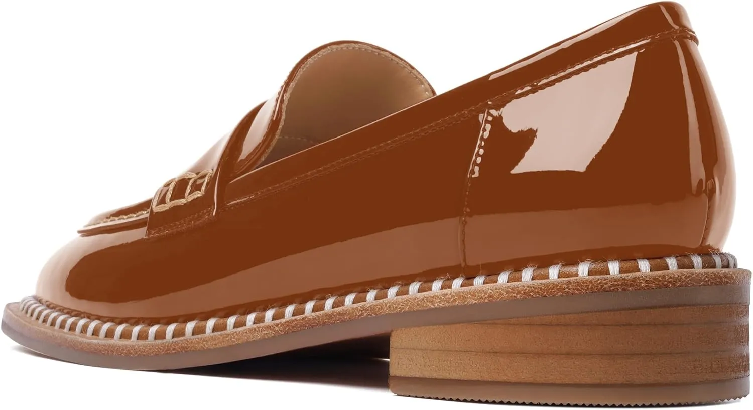 FOGEENA Womens Slip On Penny Fashion Casual Round Toe Patent Leather Chunky Low Heel Loafers Dress Shoes 1 Inch