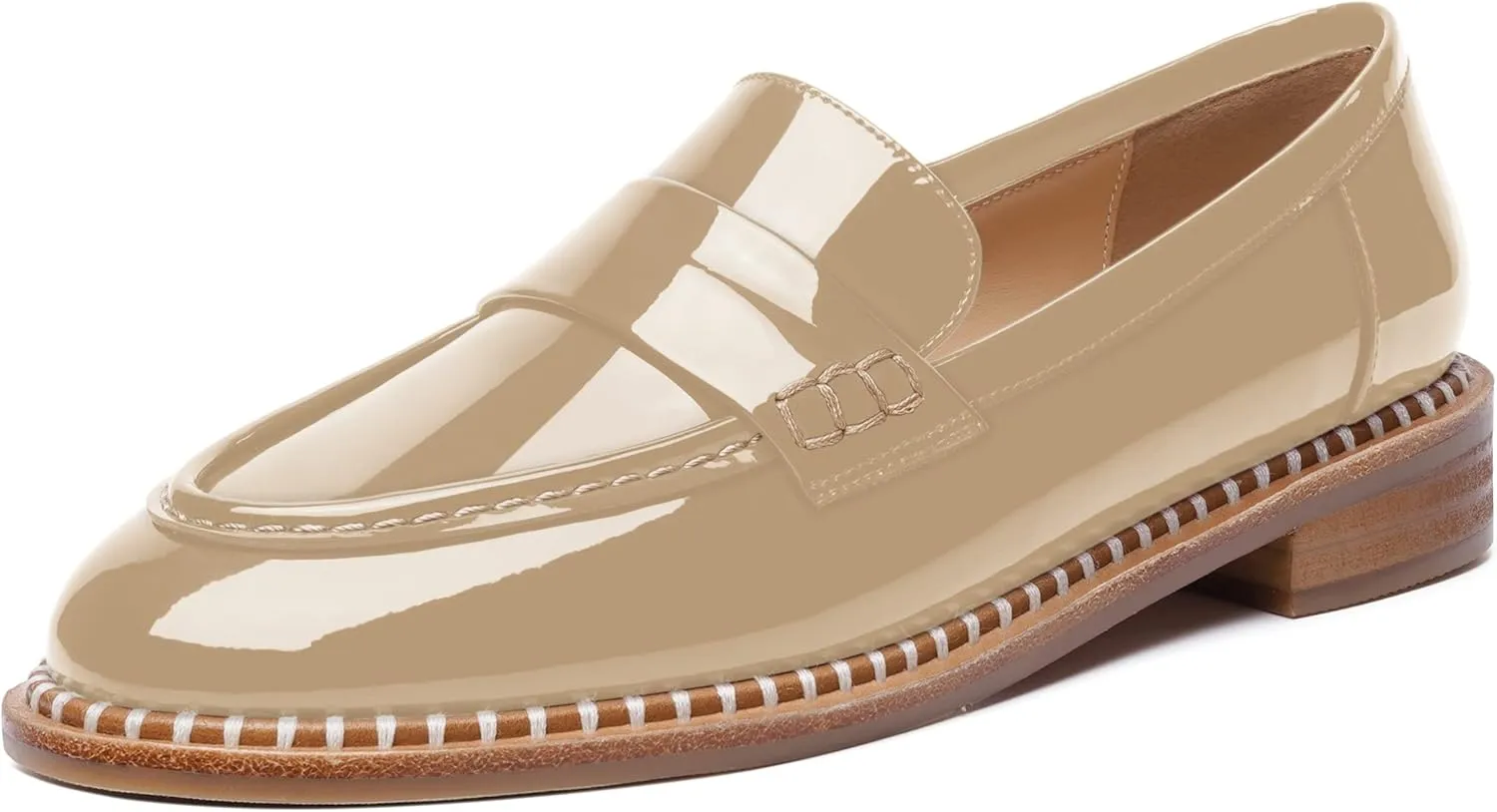 FOGEENA Womens Slip On Penny Fashion Casual Round Toe Patent Leather Chunky Low Heel Loafers Dress Shoes 1 Inch
