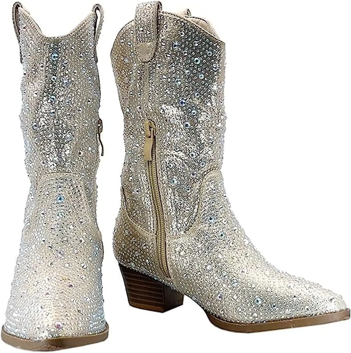 Forever Girls/Kids Rhinestone Western Cowgirl Cowboy Pointed Toe Low Heel Boots