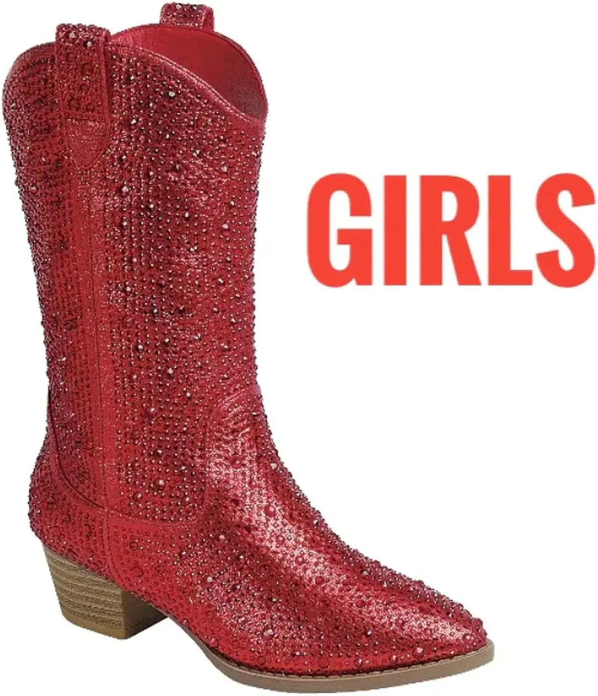 Forever Girls/Kids Rhinestone Western Cowgirl Cowboy Pointed Toe Low Heel Boots