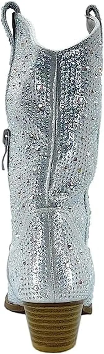 Forever Girls/Kids Rhinestone Western Cowgirl Cowboy Pointed Toe Low Heel Boots