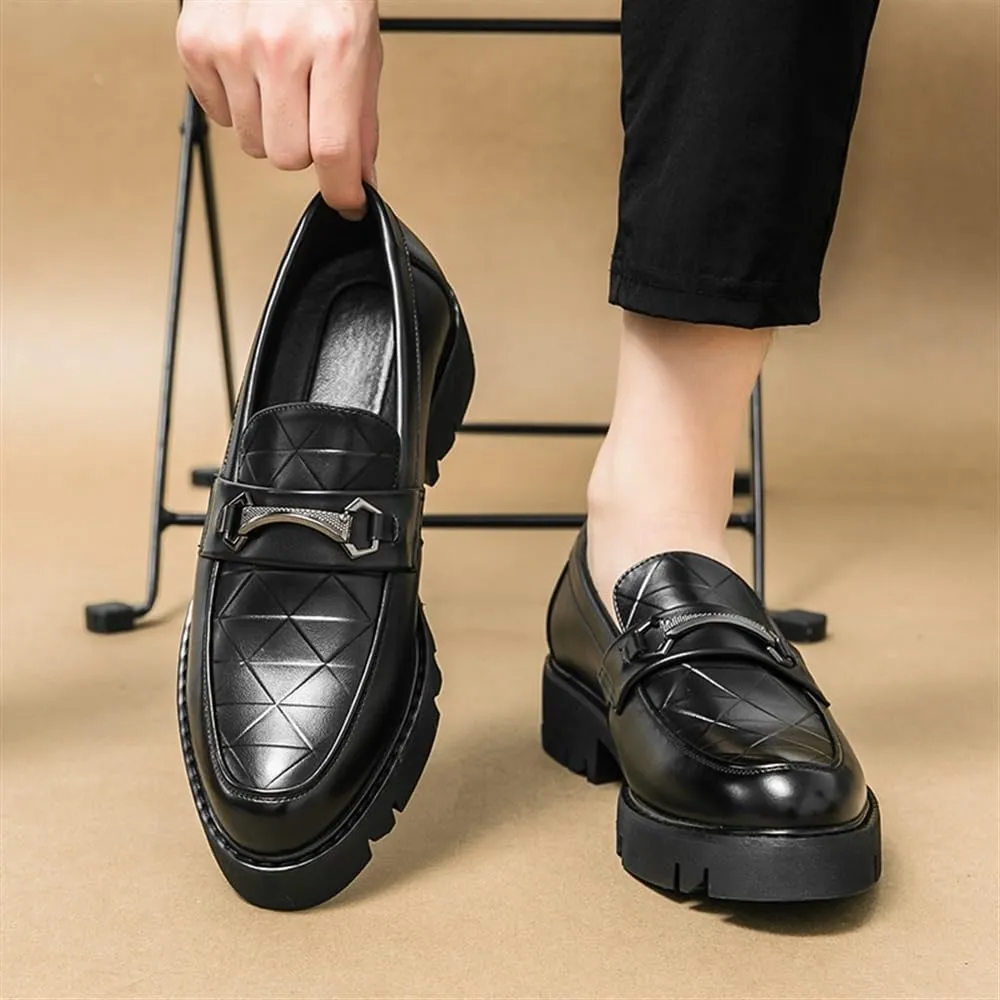 Formal Shoes for Men Men's Slip-On Orthopedic Dress Shoes, Comfortable Leather Oxford Loafers, Non-Slip Business Work Shoes, Low Top Casual Walking Flats with Block Heel