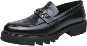 Formal Shoes for Men Men's Slip-On Orthopedic Dress Shoes, Comfortable Leather Oxford Loafers, Non-Slip Business Work Shoes, Low Top Casual Walking Flats with Block Heel