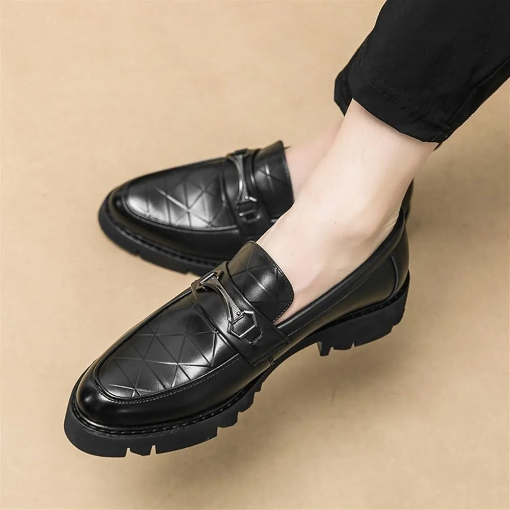 Formal Shoes for Men Men's Slip-On Orthopedic Dress Shoes, Comfortable Leather Oxford Loafers, Non-Slip Business Work Shoes, Low Top Casual Walking Flats with Block Heel