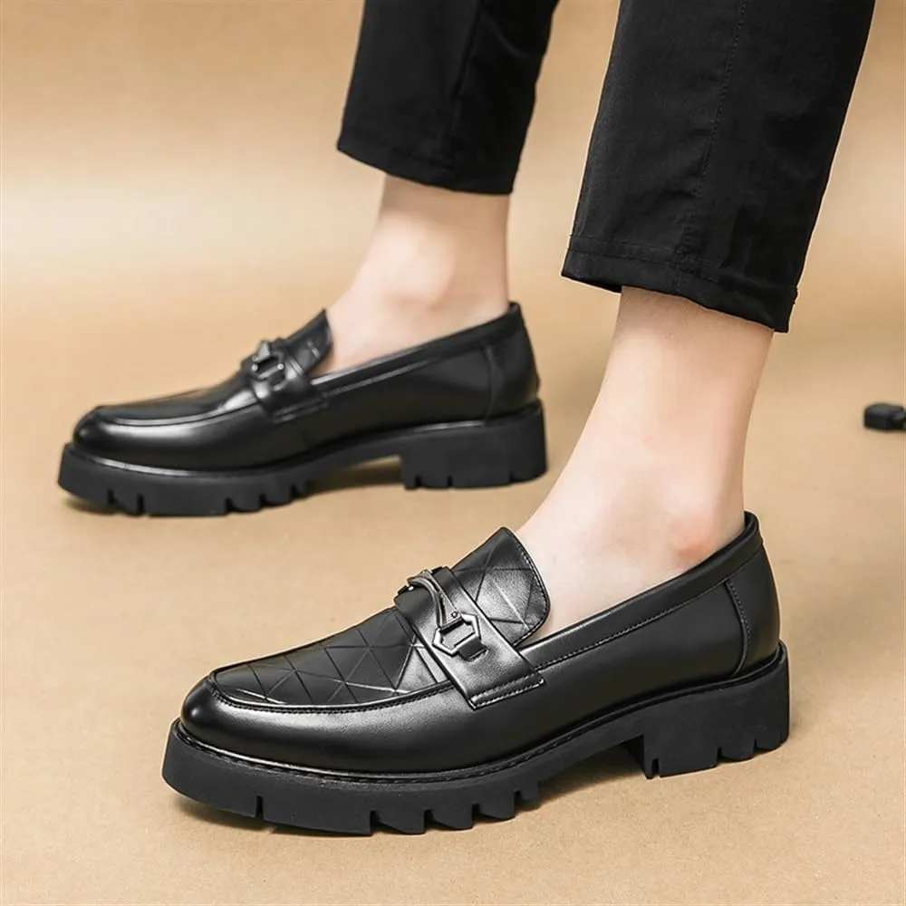 Formal Shoes for Men Men's Slip-On Orthopedic Dress Shoes, Comfortable Leather Oxford Loafers, Non-Slip Business Work Shoes, Low Top Casual Walking Flats with Block Heel