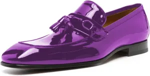 FOWT Men Glossy Square Toe Tassels Decor Loafers Low Heel Slip On Casual Daily Walking Shoes Size 4-16 US