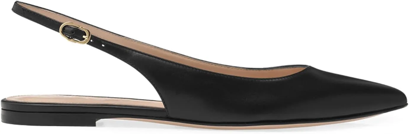 FOWT Simple Closed Pointed Toe Slingback Buckle Strap Womens Flats Comfort Casual Daily Mules Shoes Ladies Slip on Sandals for Dressy Driving Commuting Travel, US Size 4-16 M