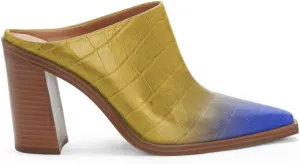 FOWT Women Crocodile Embossed Mules Chunky Stacked Heel Slippers Pointed Toe Backless Slides Sandals Slip On Work Daily Casual Dress Shoes Size 4-16 US