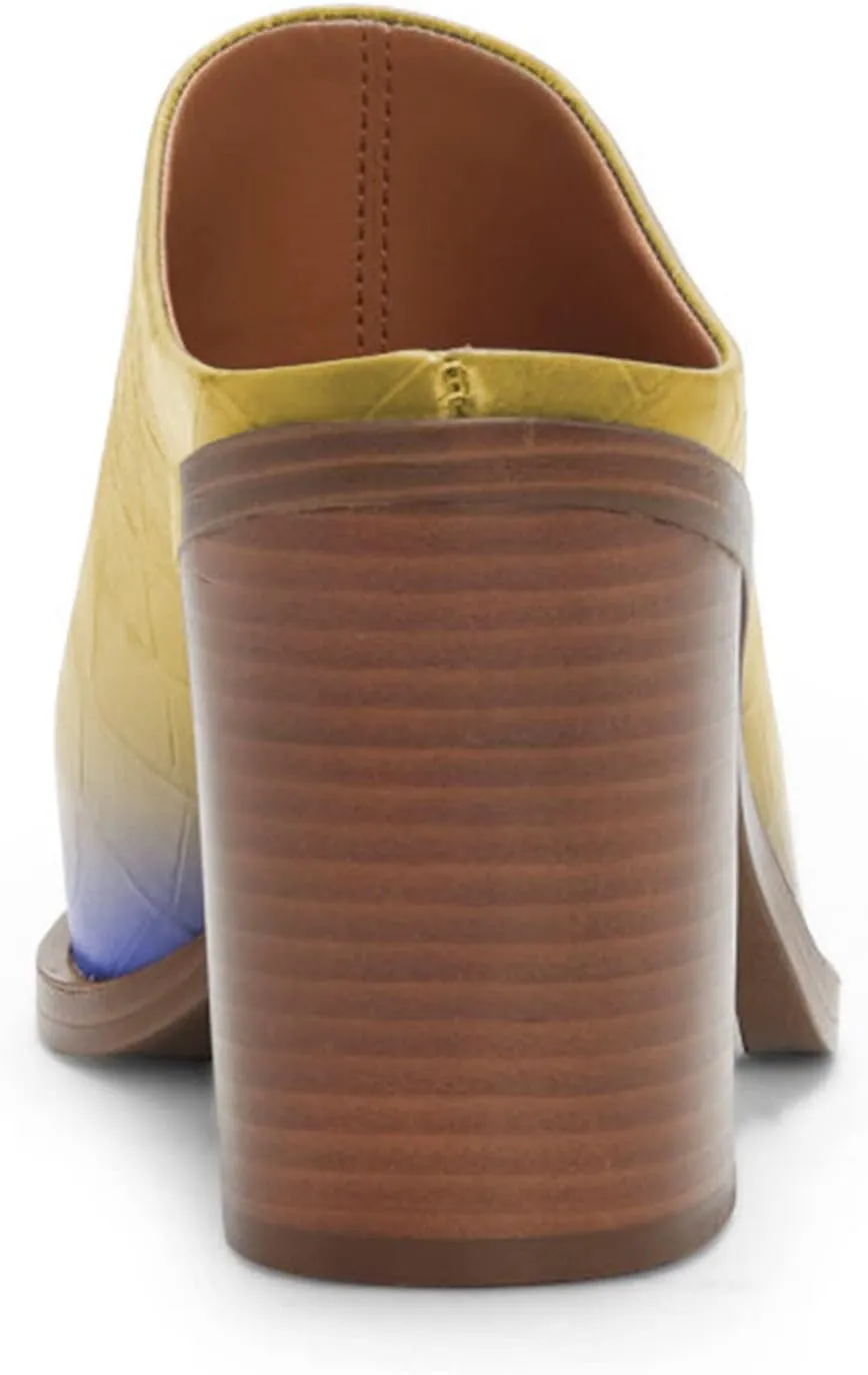 FOWT Women Crocodile Embossed Mules Chunky Stacked Heel Slippers Pointed Toe Backless Slides Sandals Slip On Work Daily Casual Dress Shoes Size 4-16 US