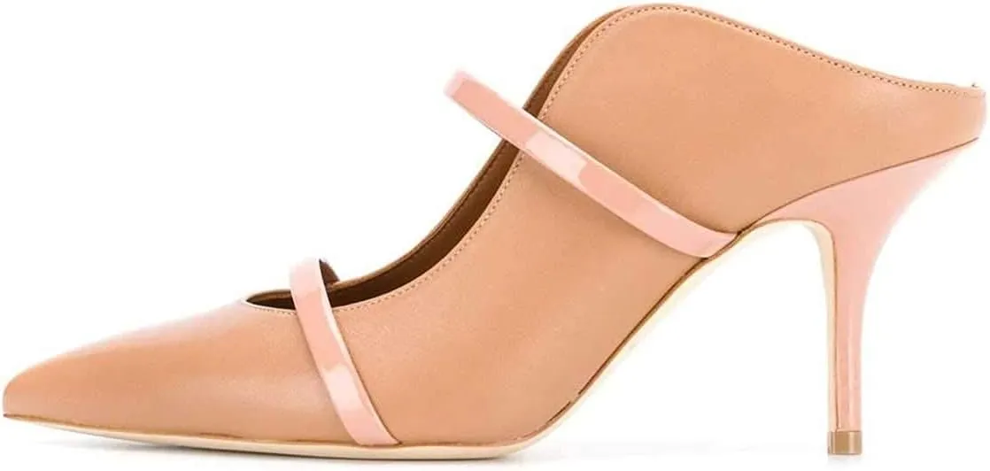 FSJ Women Fashion Pointy Toe Mules Sandals High Heels Pumps Double Straps Slide Sandals Casual Summer Outfit Shoes Size 4-15 M US