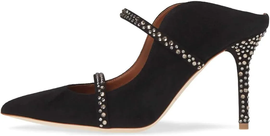 FSJ Women Fashion Pointy Toe Mules Sandals High Heels Pumps Double Straps Slide Sandals Casual Summer Outfit Shoes Size 4-15 M US