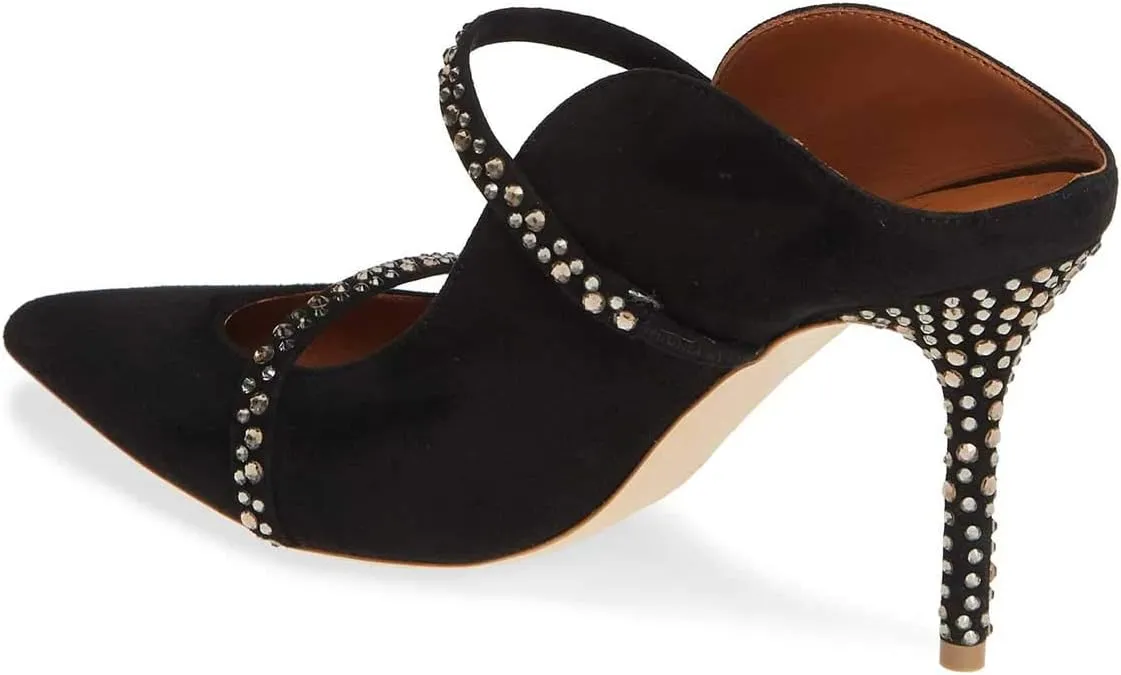 FSJ Women Fashion Pointy Toe Mules Sandals High Heels Pumps Double Straps Slide Sandals Casual Summer Outfit Shoes Size 4-15 M US