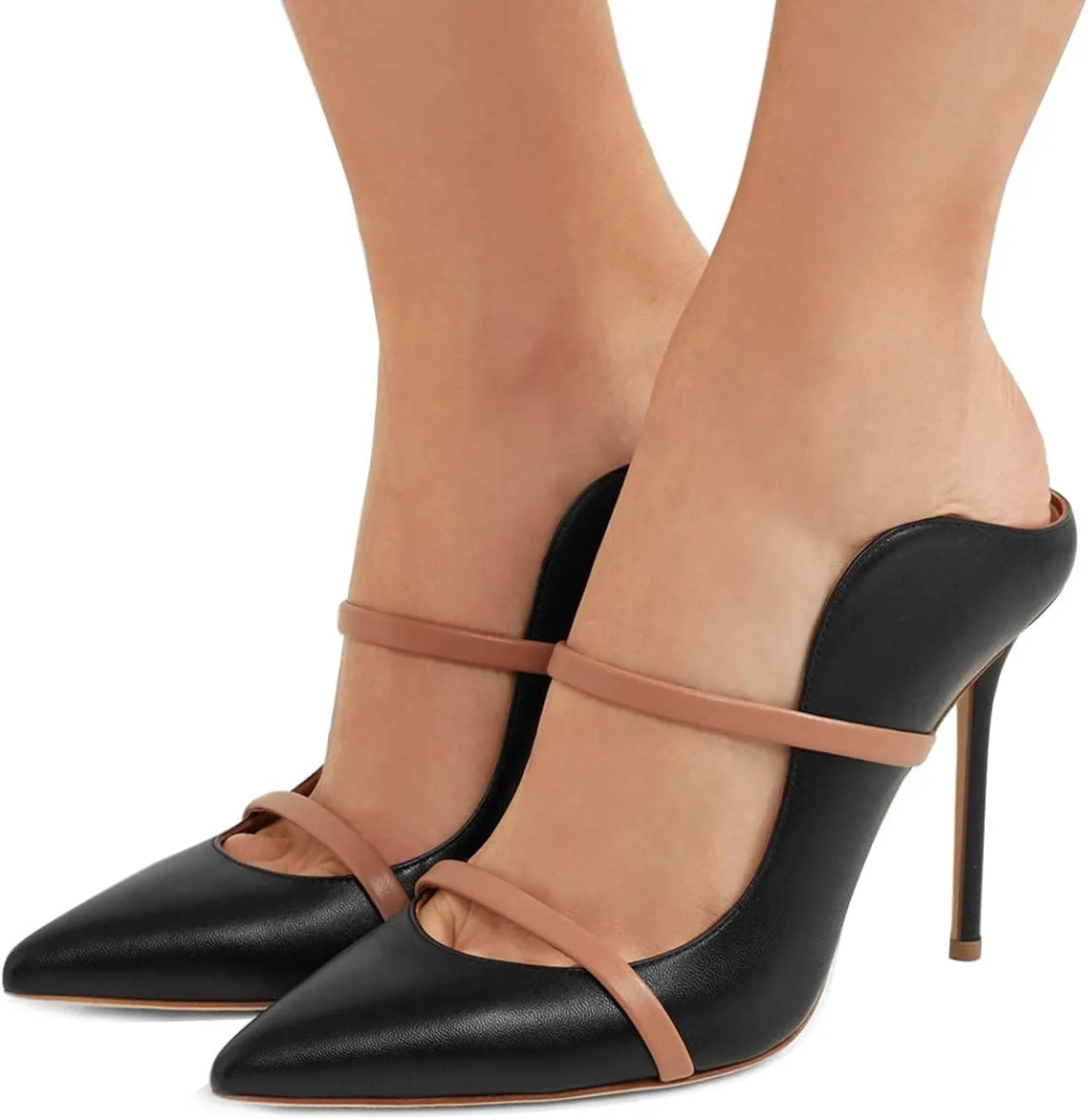 FSJ Women Fashion Pointy Toe Mules Sandals High Heels Pumps Double Straps Slide Sandals Casual Summer Outfit Shoes Size 4-15 M US