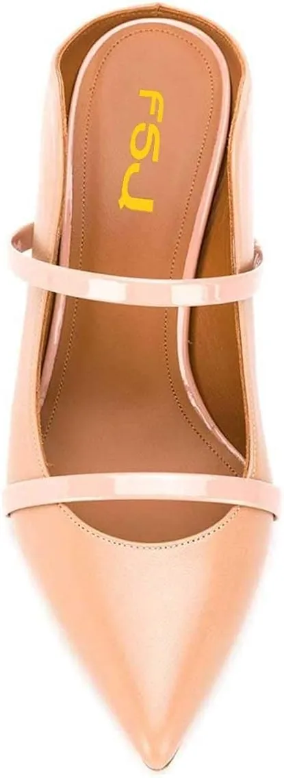 FSJ Women Fashion Pointy Toe Mules Sandals High Heels Pumps Double Straps Slide Sandals Casual Summer Outfit Shoes Size 4-15 M US