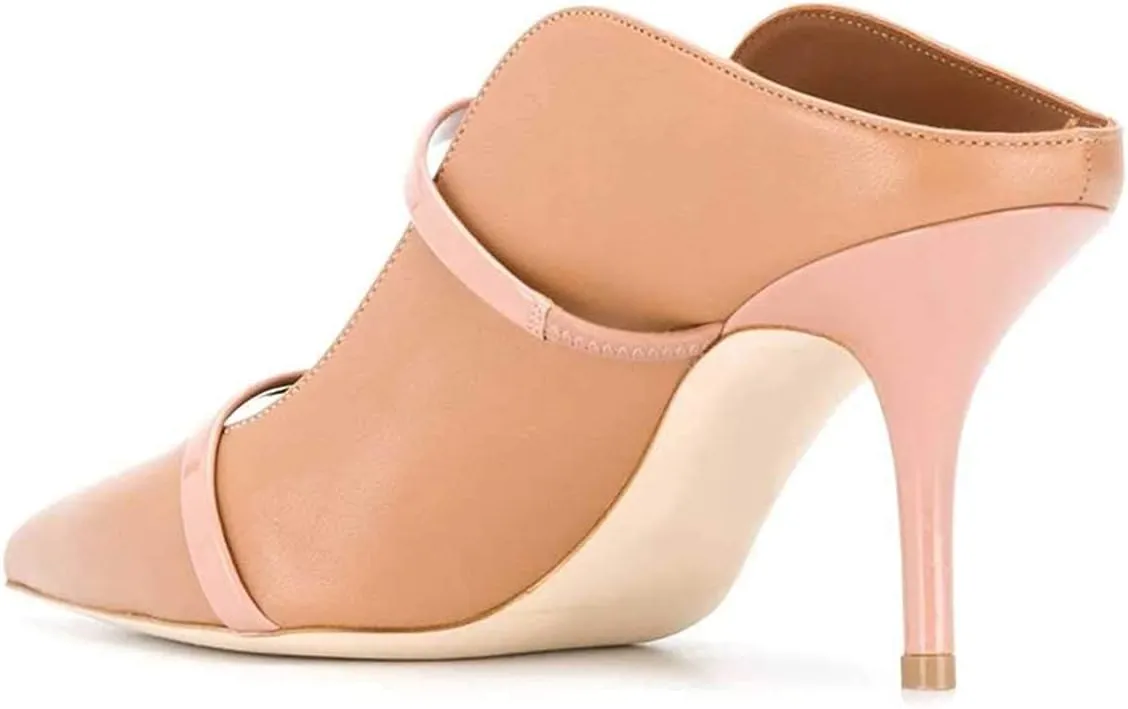 FSJ Women Fashion Pointy Toe Mules Sandals High Heels Pumps Double Straps Slide Sandals Casual Summer Outfit Shoes Size 4-15 M US