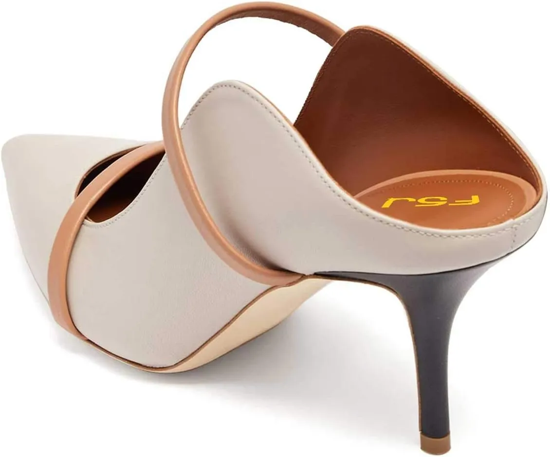 FSJ Women Fashion Pointy Toe Mules Sandals High Heels Pumps Double Straps Slide Sandals Casual Summer Outfit Shoes Size 4-15 M US