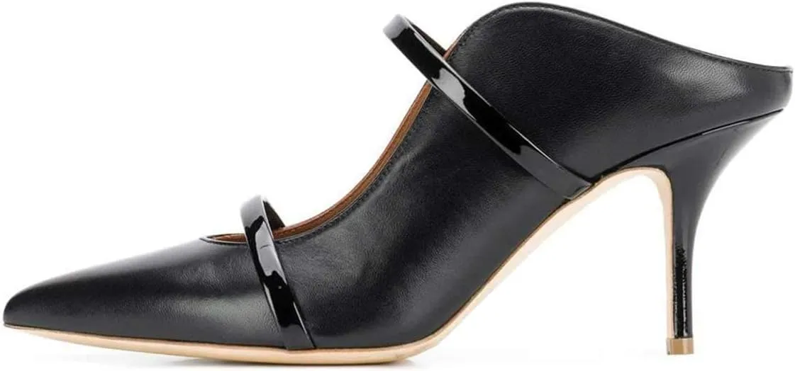 FSJ Women Fashion Pointy Toe Mules Sandals High Heels Pumps Double Straps Slide Sandals Casual Summer Outfit Shoes Size 4-15 M US