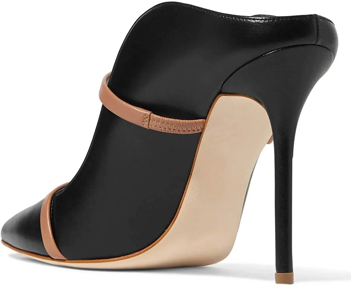 FSJ Women Fashion Pointy Toe Mules Sandals High Heels Pumps Double Straps Slide Sandals Casual Summer Outfit Shoes Size 4-15 M US