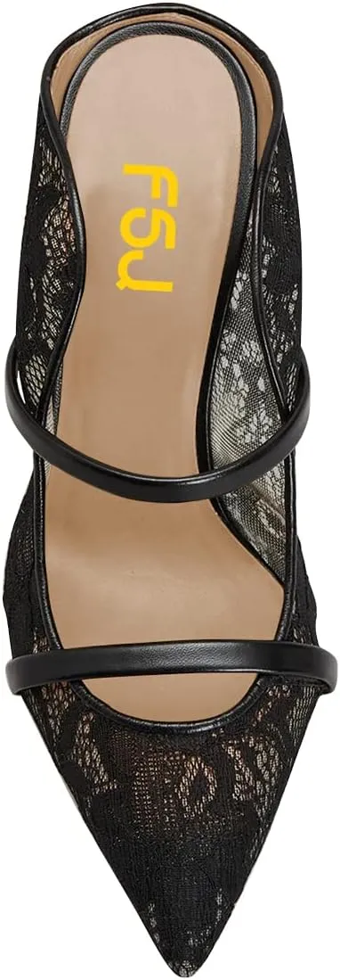 FSJ Women Fashion Pointy Toe Mules Sandals High Heels Pumps Double Straps Slide Sandals Casual Summer Outfit Shoes Size 4-15 M US