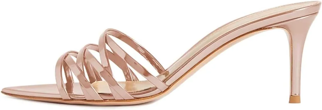 FSJ Women High Heel Pointy Open Toe Clog Mules Gladiator Strappy Sandals Slip On Slide Comfort Summer Shoes Size 4-15 US
