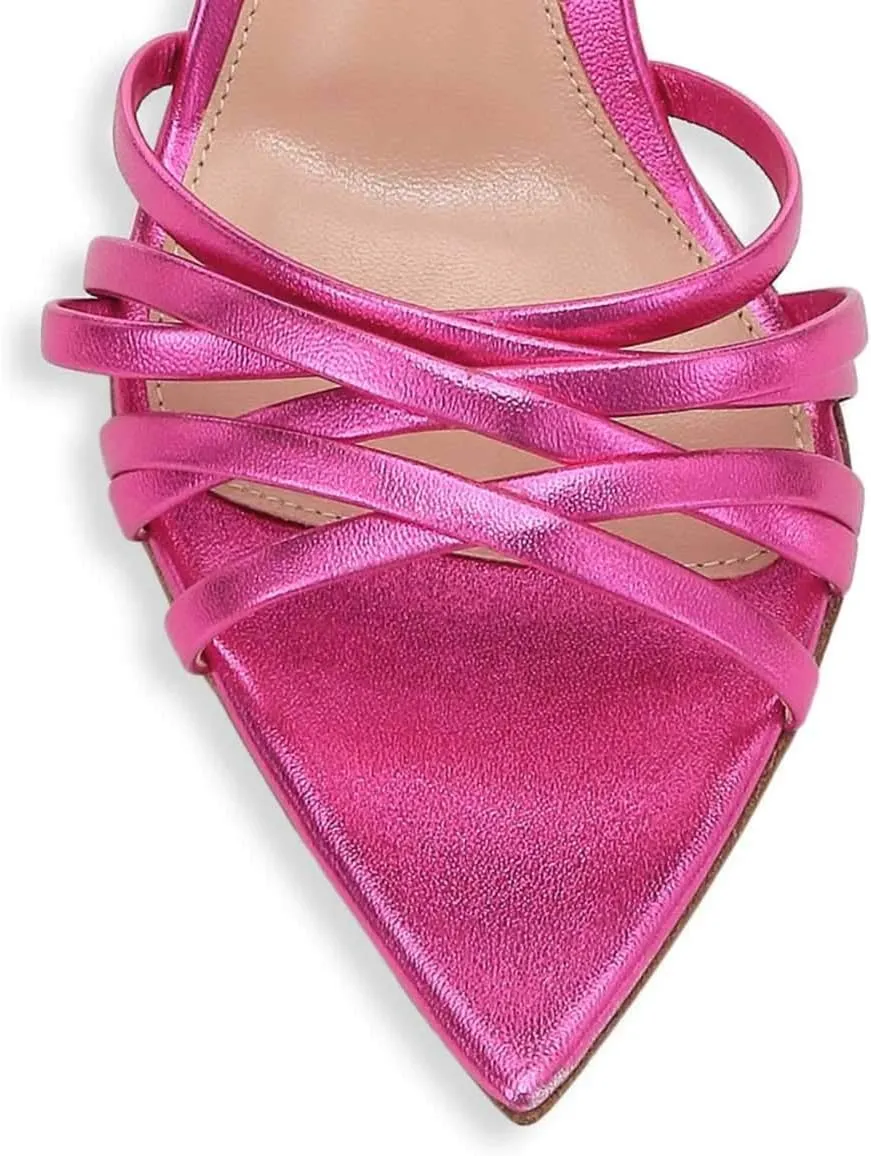 FSJ Women High Heel Pointy Open Toe Clog Mules Gladiator Strappy Sandals Slip On Slide Comfort Summer Shoes Size 4-15 US