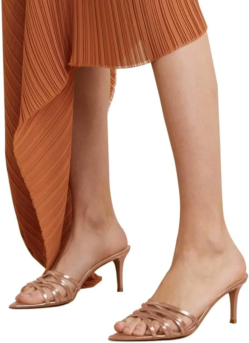 FSJ Women High Heel Pointy Open Toe Clog Mules Gladiator Strappy Sandals Slip On Slide Comfort Summer Shoes Size 4-15 US