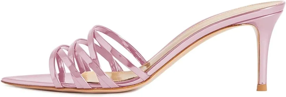 FSJ Women High Heel Pointy Open Toe Clog Mules Gladiator Strappy Sandals Slip On Slide Comfort Summer Shoes Size 4-15 US
